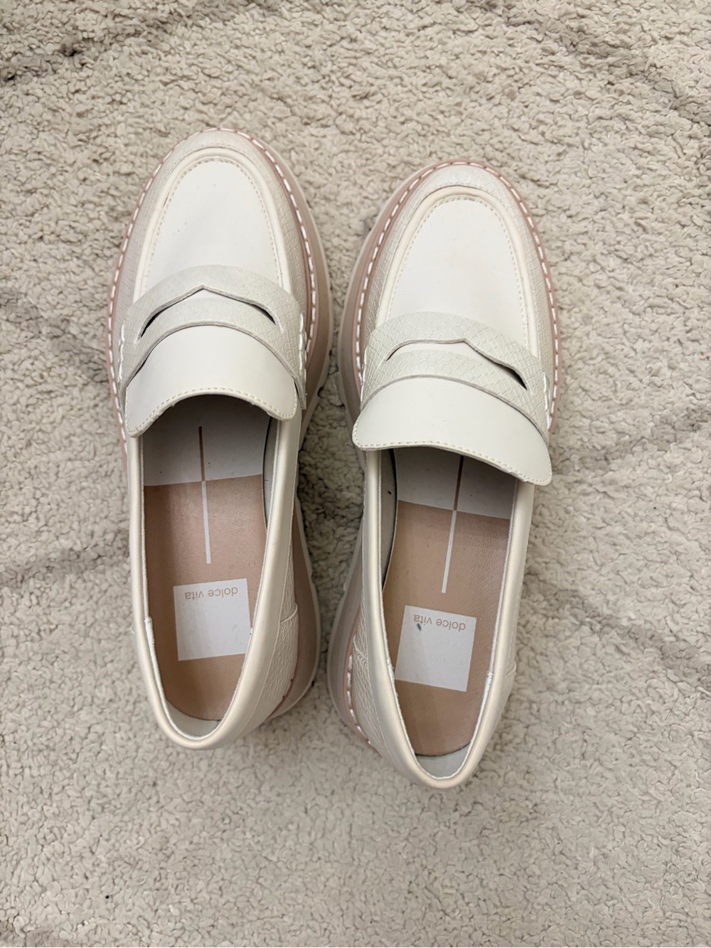 Dolce Vita Ivory Penny Loafers with Blush Trim